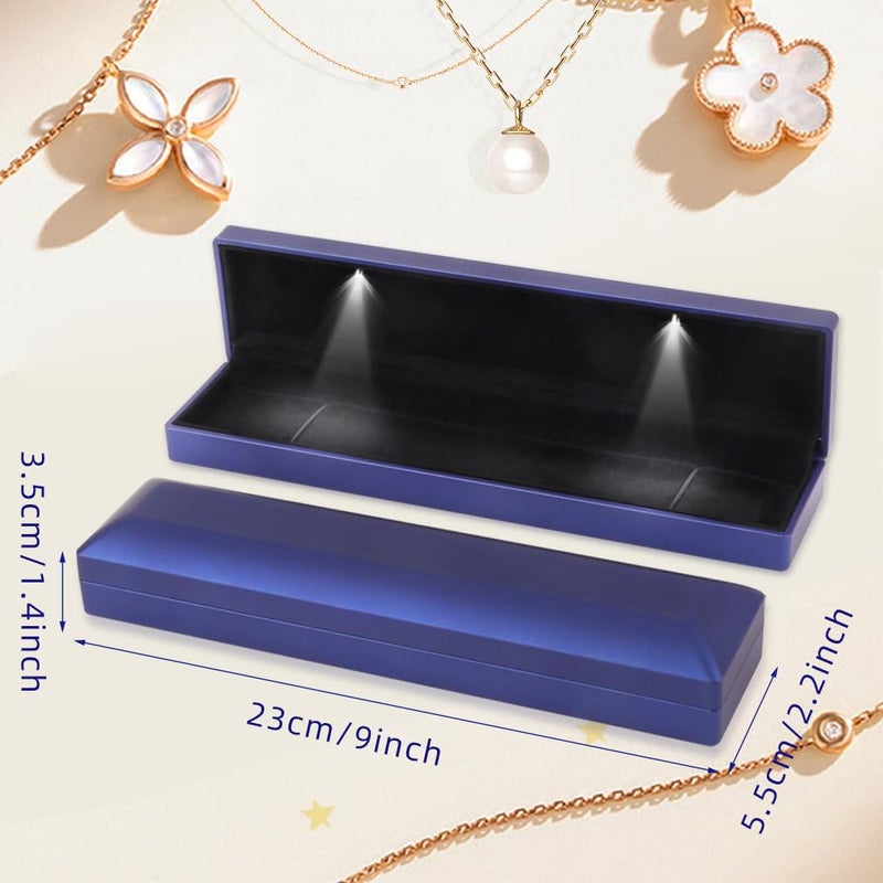 iSuperb LED Light Long Necklace Box Chain Bracelet Box Jewelry Display Case 9x 2.2x1.4 inches Storage Deep Blue Jewelry Gift Box - Image 5